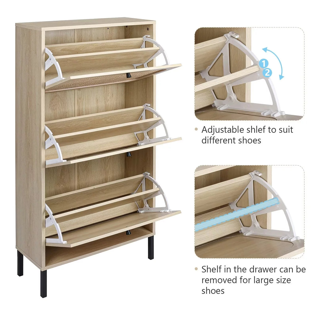 3 Flip Drawer Rattan Shoe Cabinet with Adjustable Shelves K76118