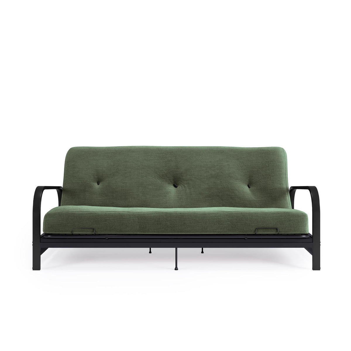 Army Green Full Size Futon Set with Black Metal Sofa Bed Frame and 6" Mattress S9438