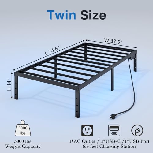 Full Size 14 Inch Metal Platform Bed Frame with LED Lights P373