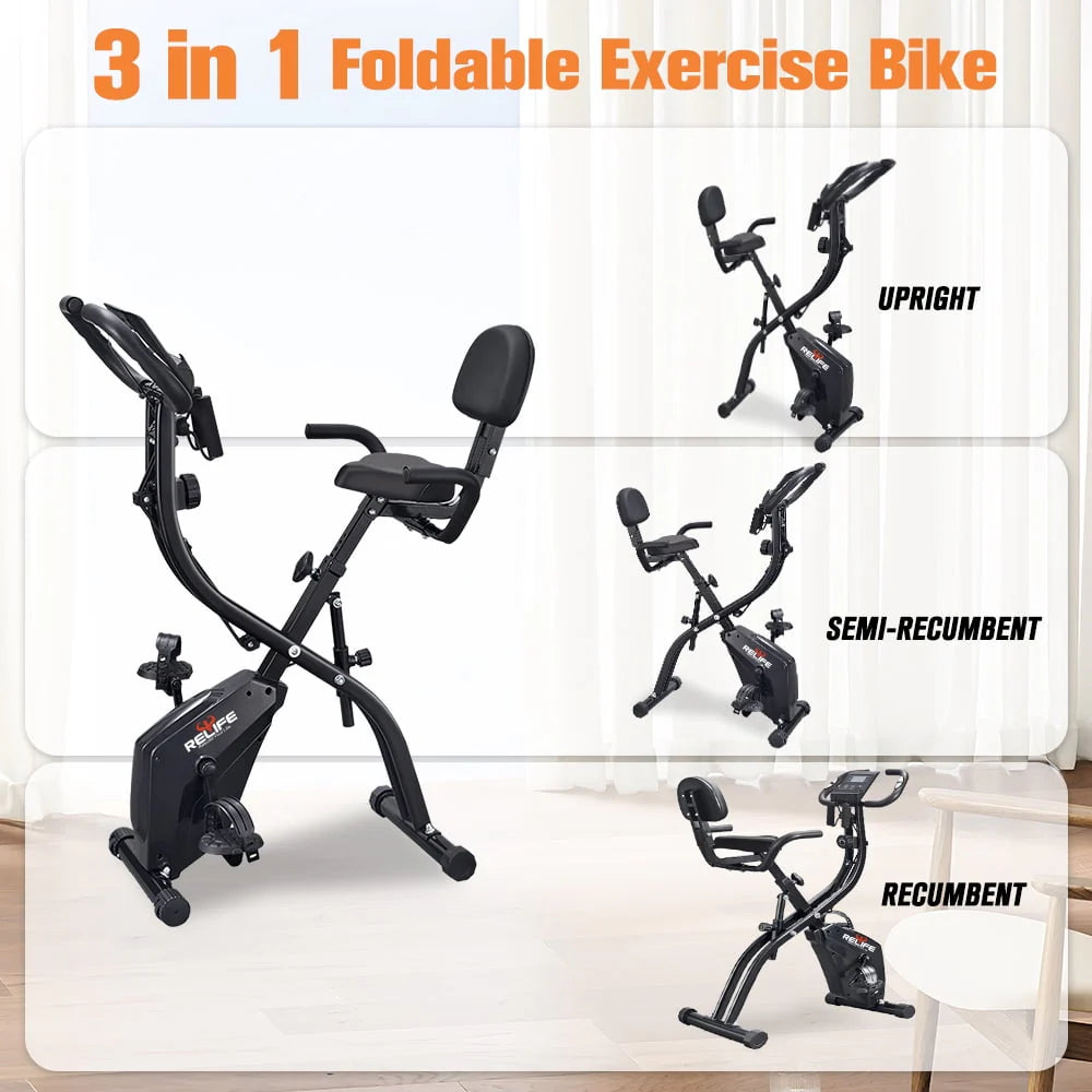 Folding Portable Exercise Bike with Arm Resistance Band S7315