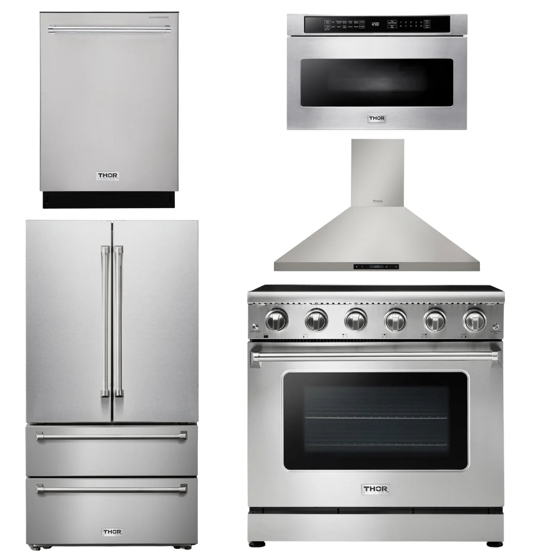 36 Electric Range, Range Hood, Microwave, Refrigerator, Dishwasher B629324