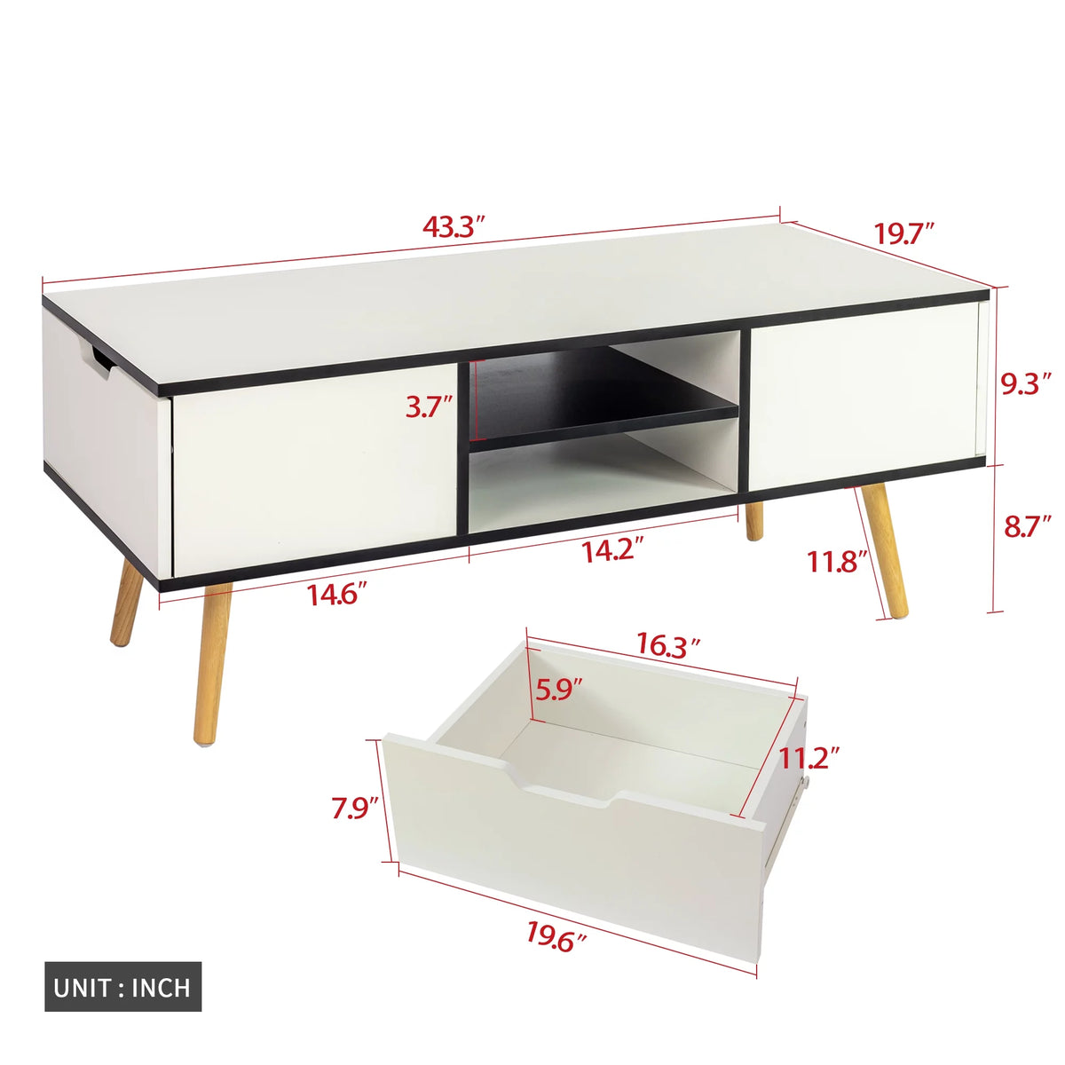 Modern Coffee Table with Storage Wooden Center Table, White F45411