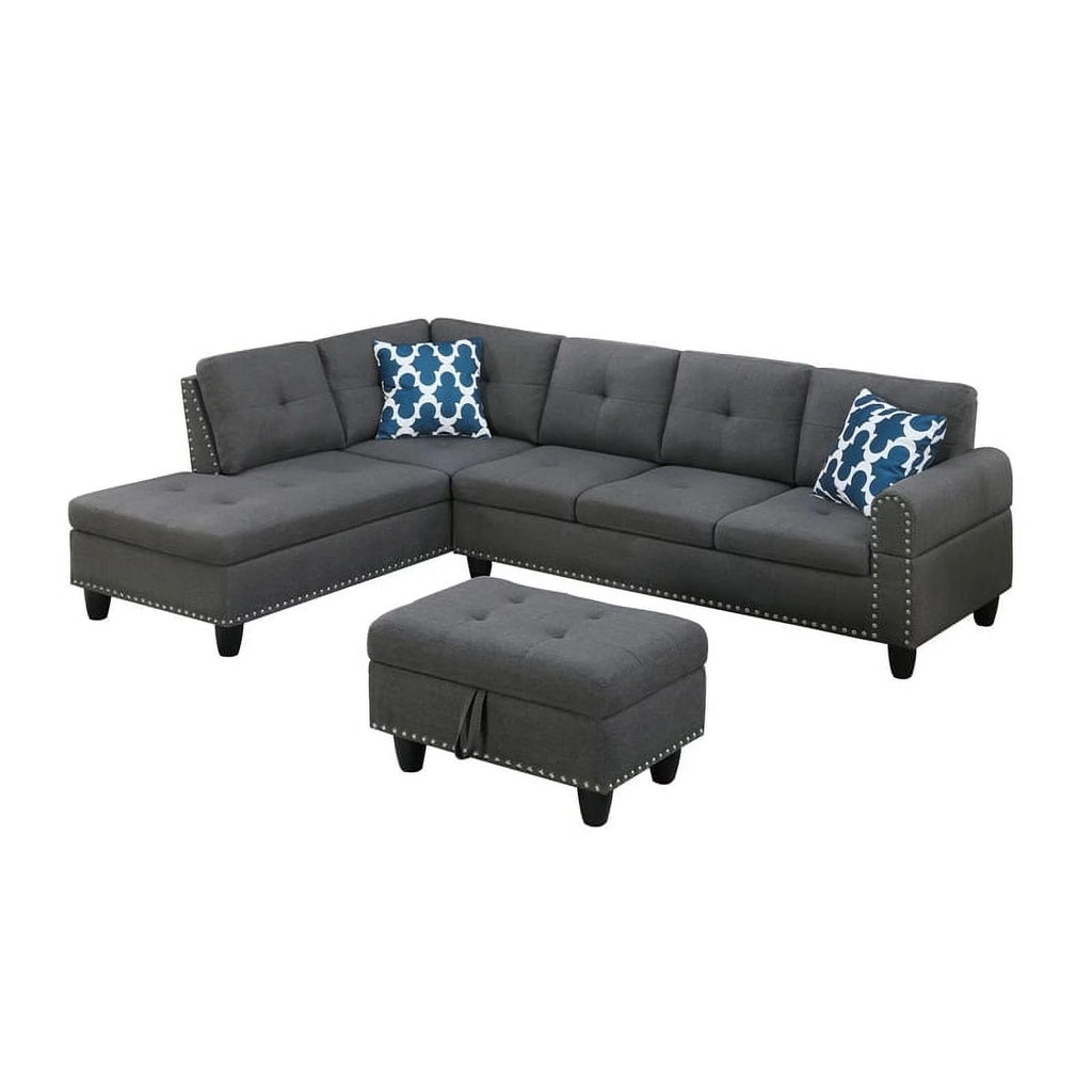 Gray Polyester Fabric Sectional Sofa with Ottoman C232