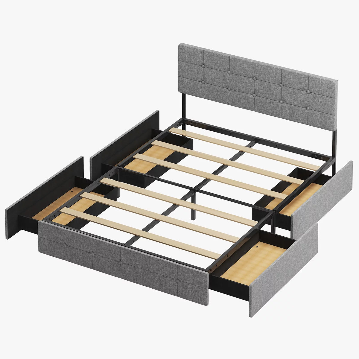Queen Size Upholstered Platform Bed Frame with 4 Storage Drawers T6781