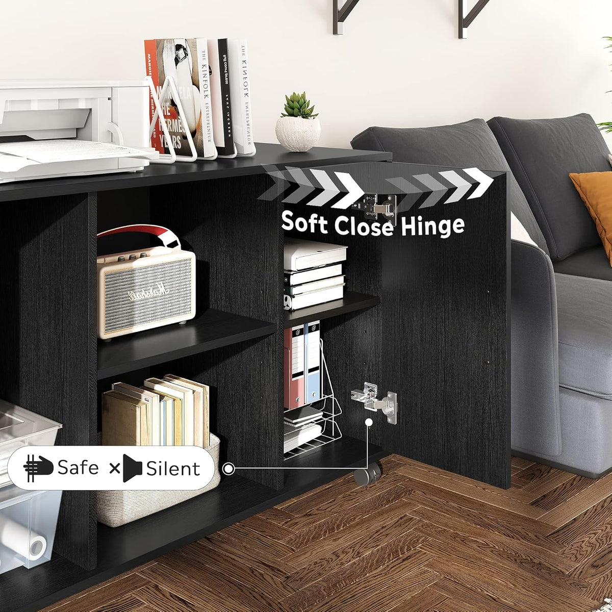 Black Wood Rolling File Cabinet with Dual Doors C245