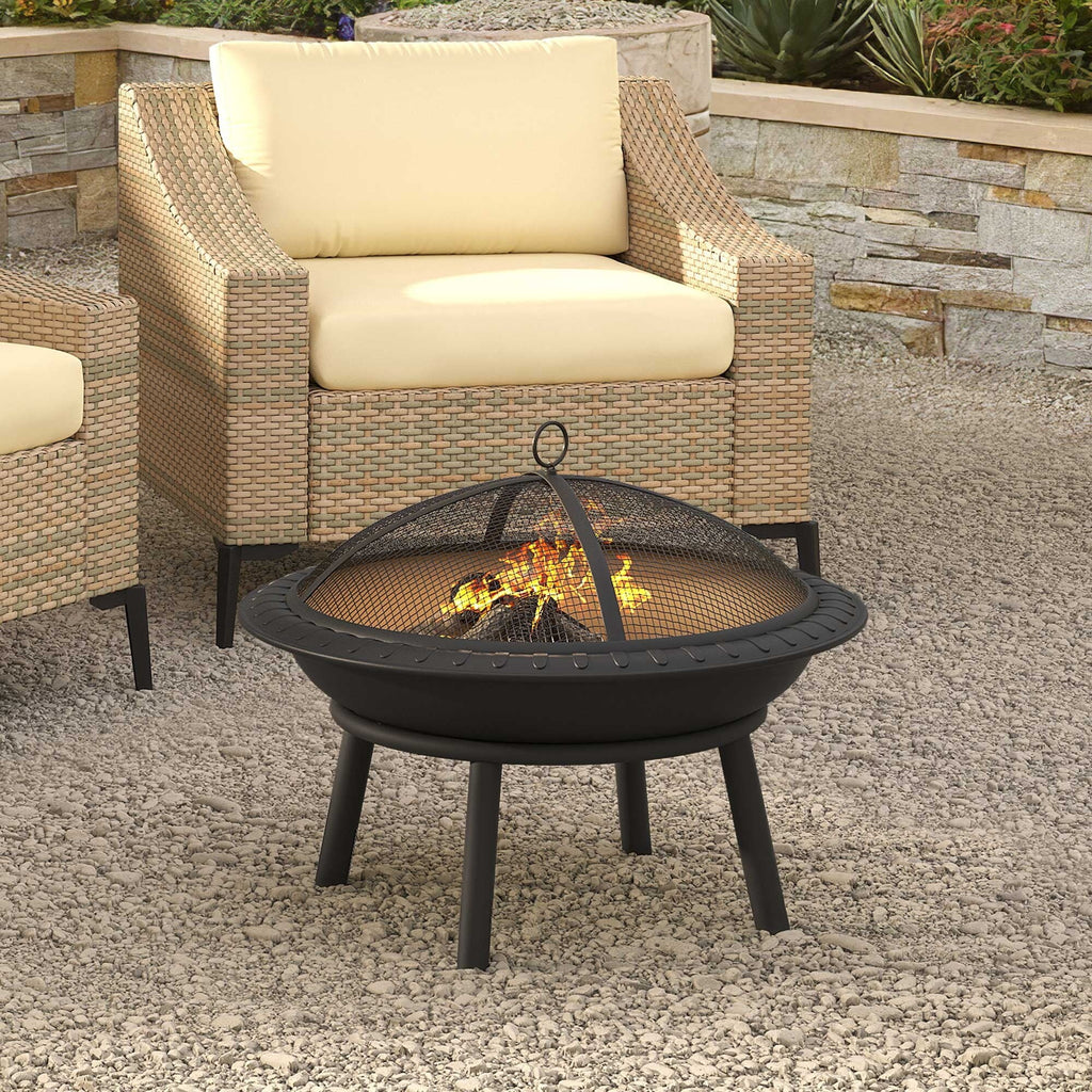 25" Wood-Burning Fire Pit Bowl with Spark Screen and Poker V21458