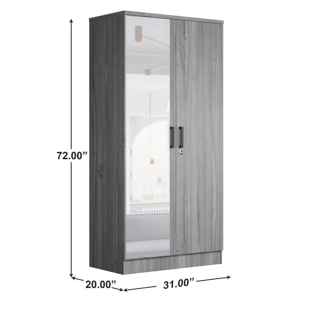 Gray Two Door Armoire Wardrobe with Mirror W76492