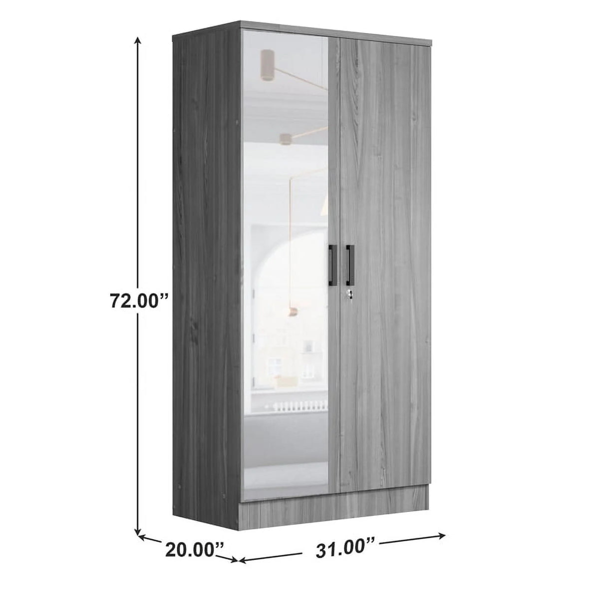Gray Two Door Armoire Wardrobe with Mirror W76492