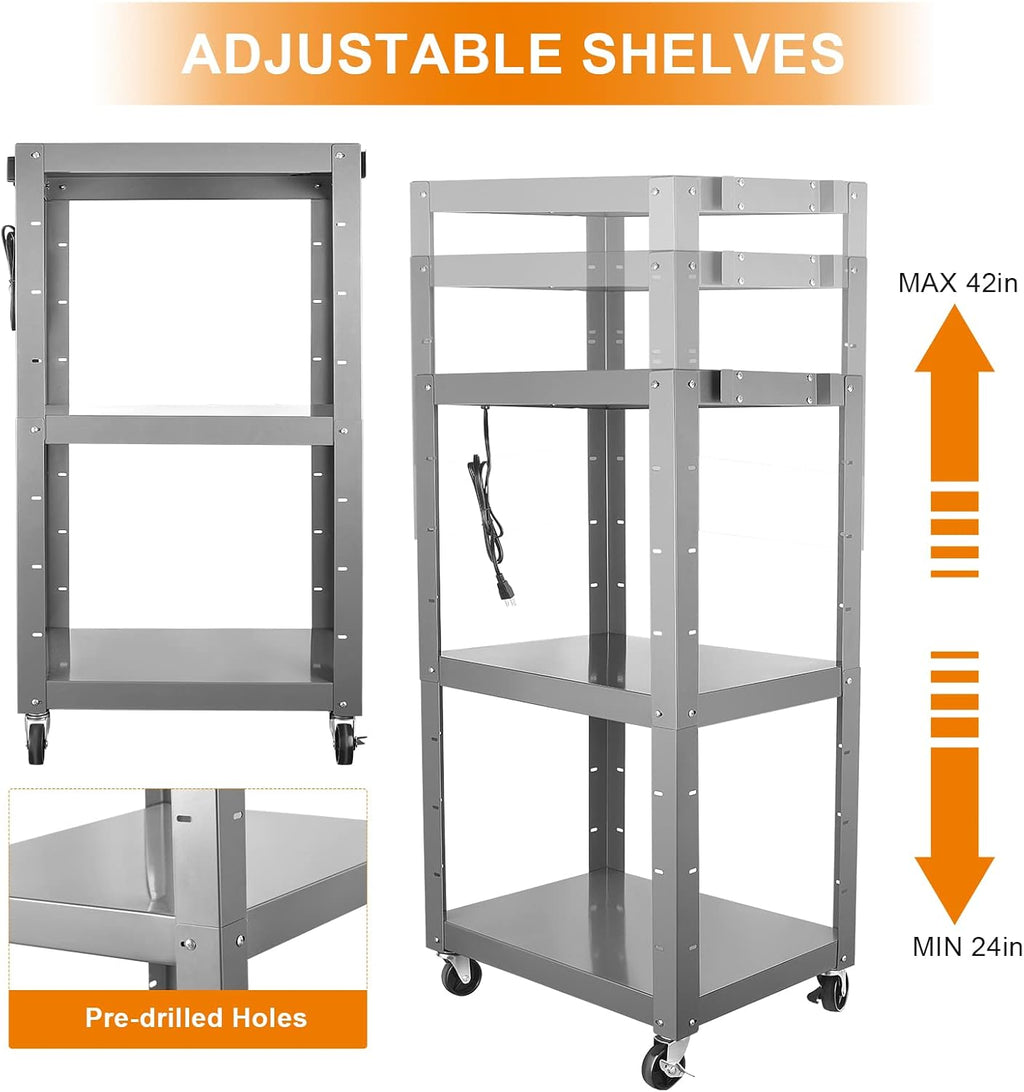 Steel Height Adjustable Media Cart with Outlets U438018