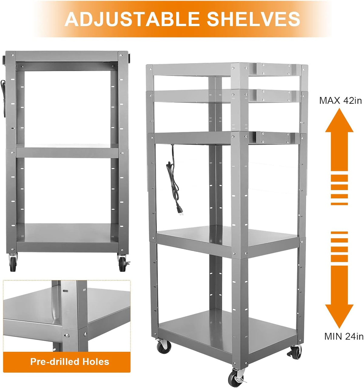 Steel Height Adjustable Media Cart with Outlets U438018