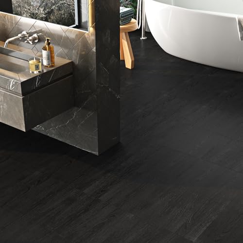 Black Peel and Stick Vinyl Floor Tile 18-Planks 6x36 N303