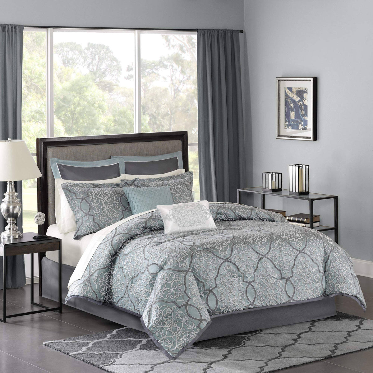Blue 12 Piece Jacquard Comforter Set E6402