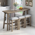 Natural Wood Wash Dining Bar Table Set with 3 Upholstered Stools Z717