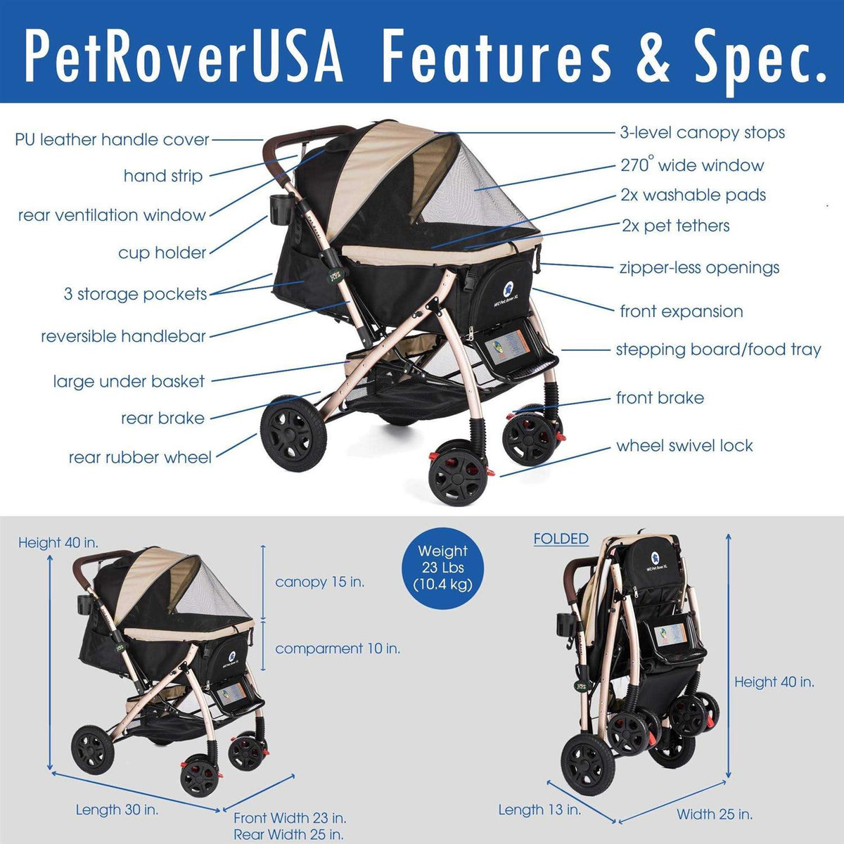 Extra Long Pet Stroller M2560