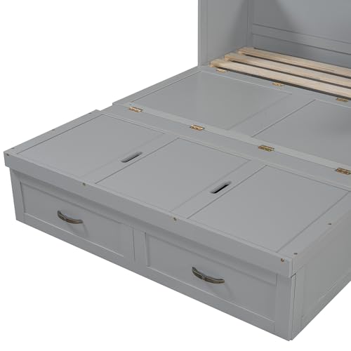 Full Size Murphy Bed Chest with USB Charging Station and Storage Drawer V92048