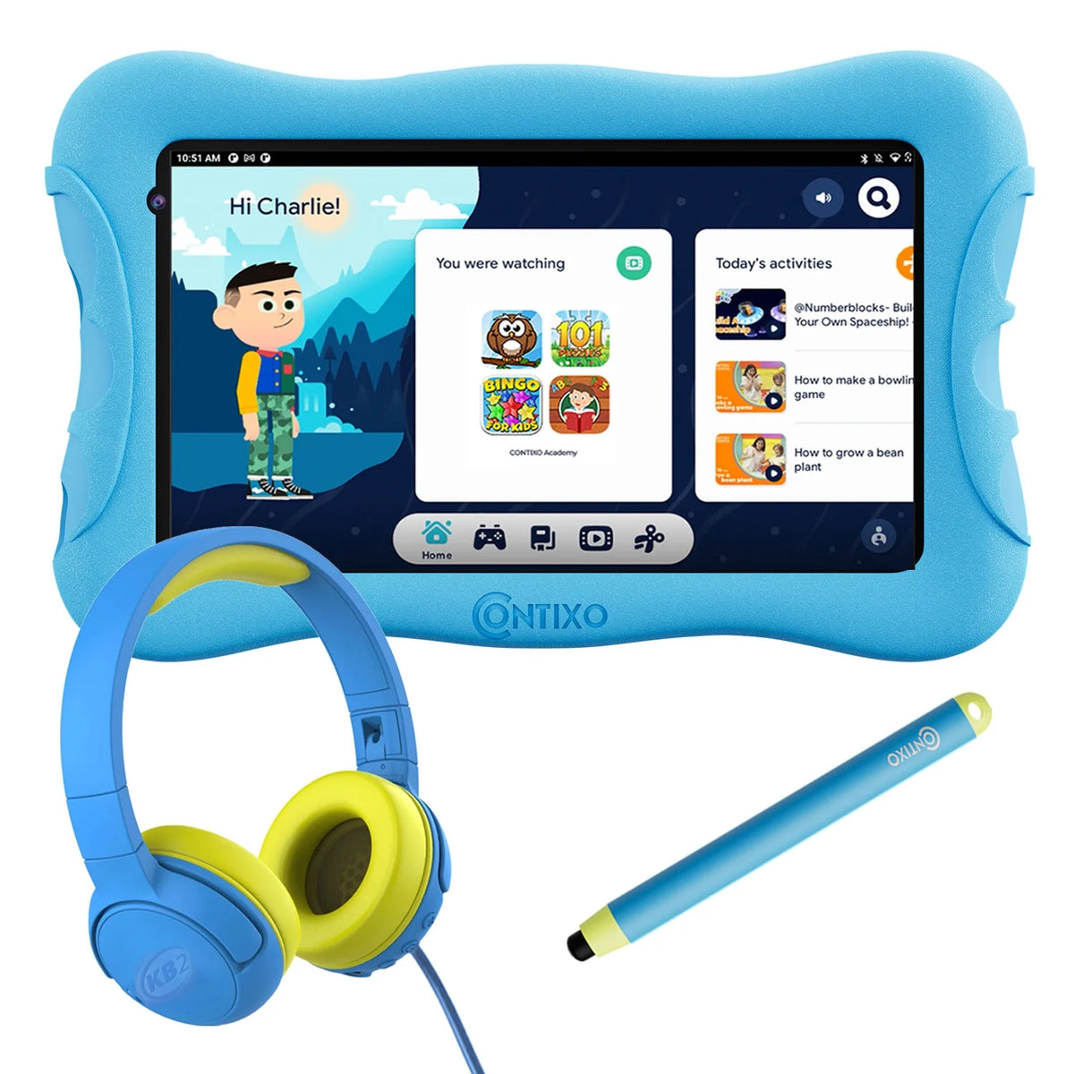 7 inch Kids Learning Tablet with Headphone Blue Set Z612