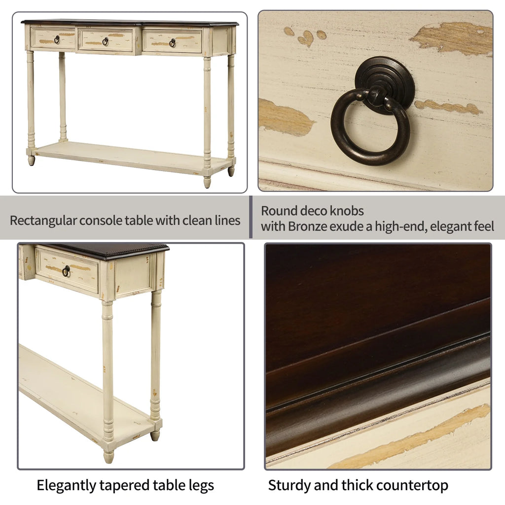 52" Wood Console Table with 3 Drawers and Shelf V8356
