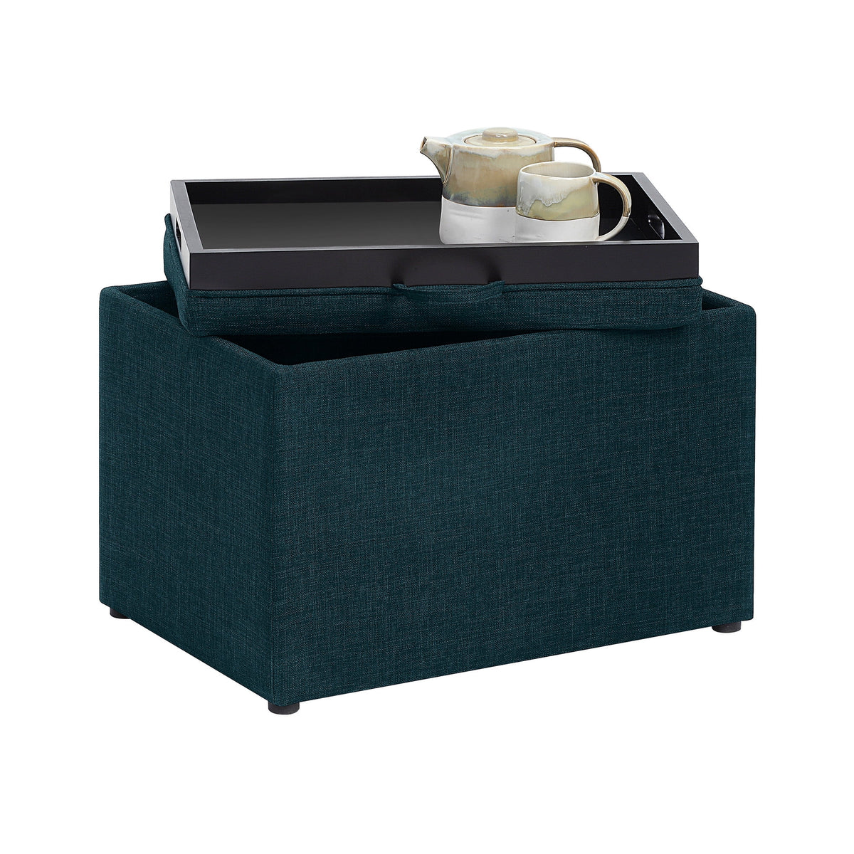Dark Blue Fabric Storage Ottoman with Reversible Tray O428