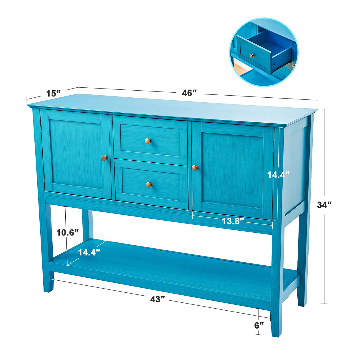 Teal Sideboard Buffet Cabinet with Drawers M438
