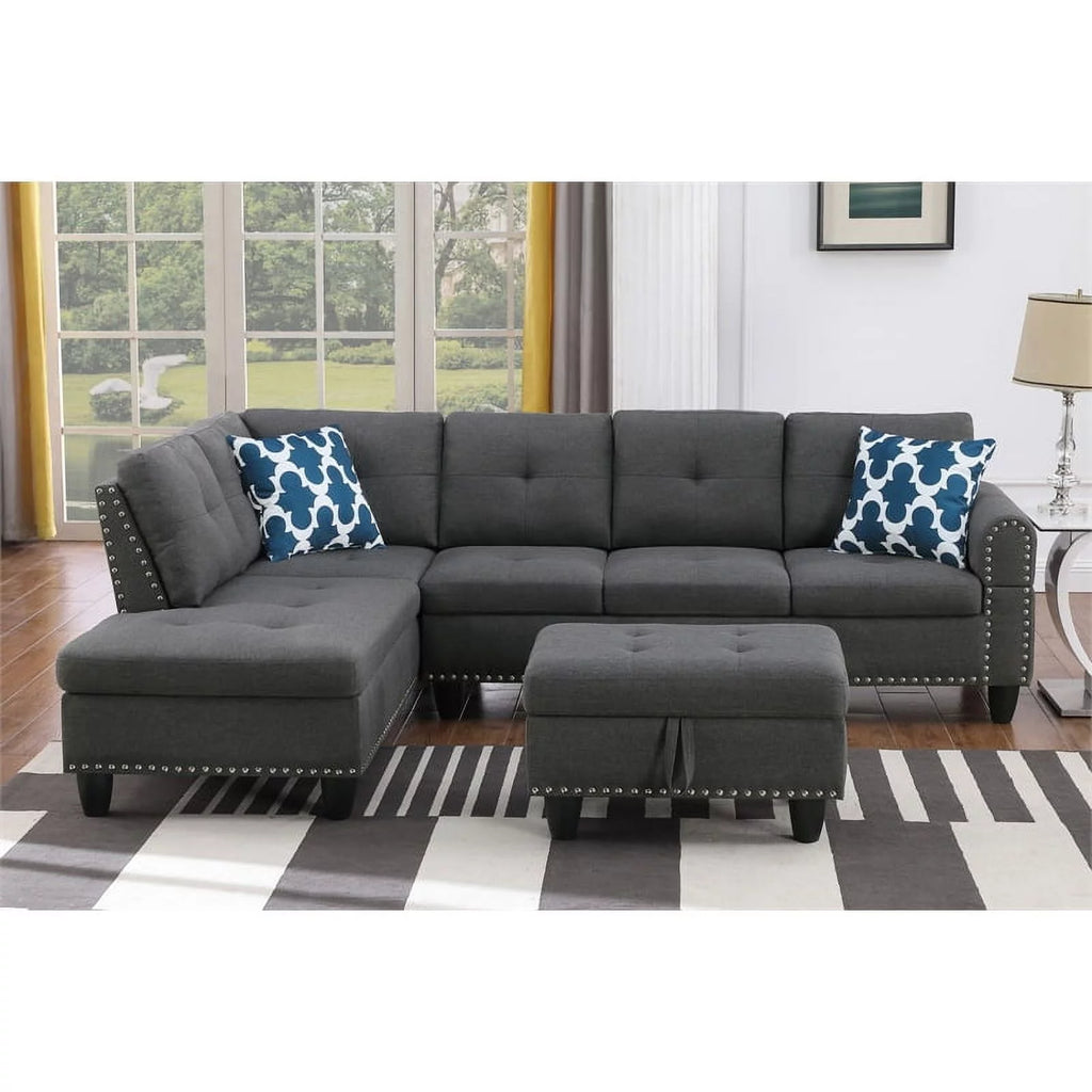 Gray Polyester Fabric Sectional Sofa with Ottoman C232