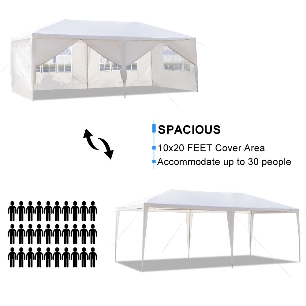 10'x 20' White Party Tent with Sides Q6384