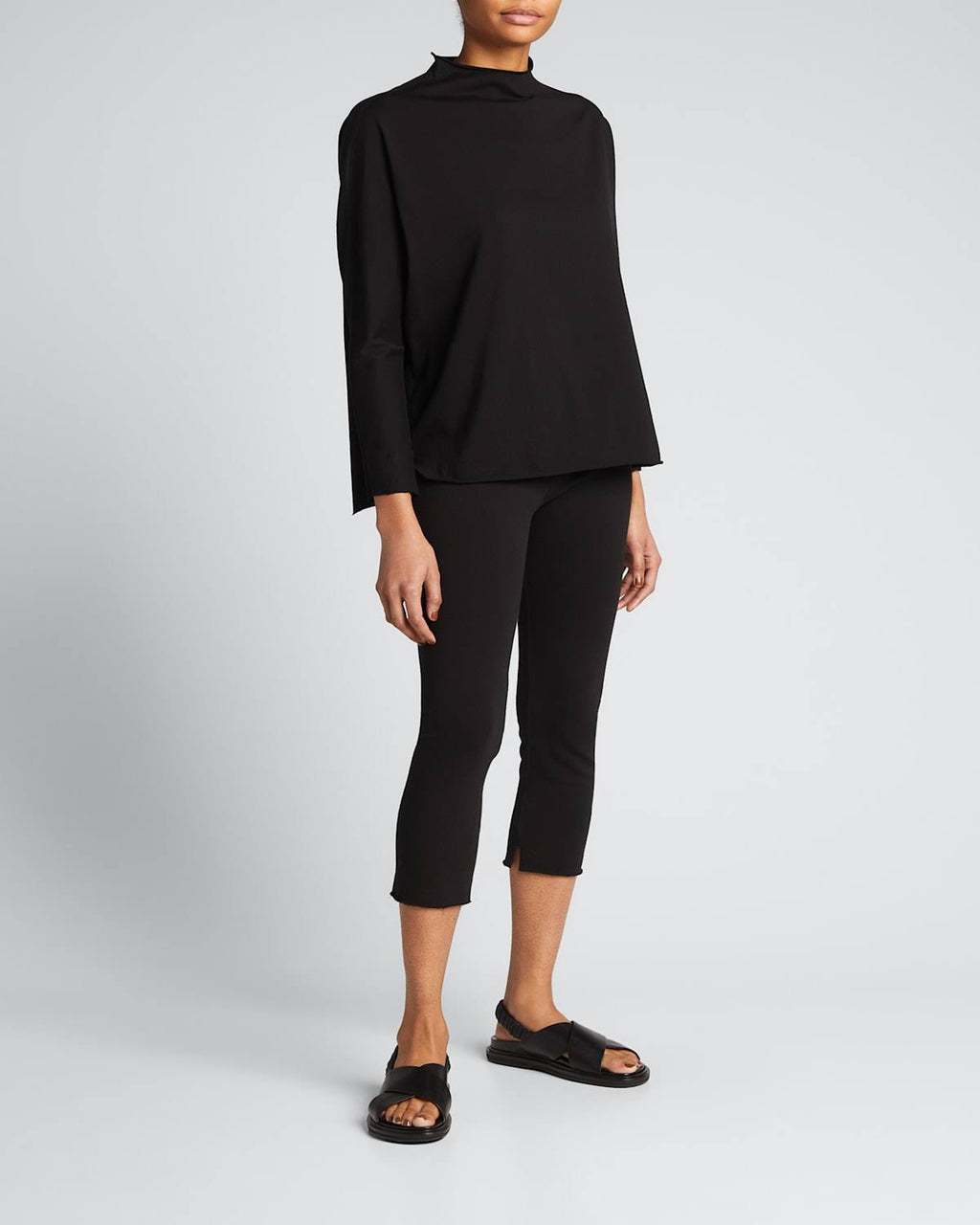 Black Long-Sleeve Funnel Neck Capelet G969620