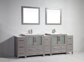 96 in. Grey Double Sink Ceramic Vanity Cabinet with Mirror G9072