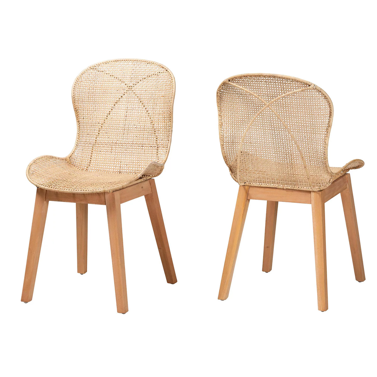 Natural Brown Mahogany and Rattan 2-Piece Dining Chair Set I322216
