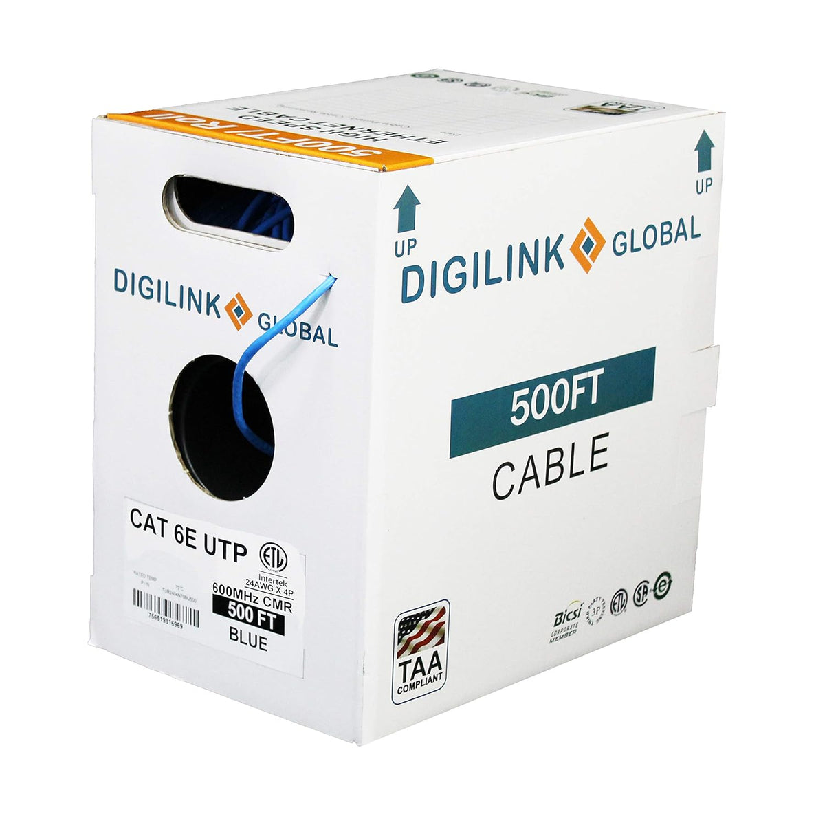 Cat6e Riser 1000ft UTP 24AWG Solid Bare Copper Blue Ethernet Cable I2304
