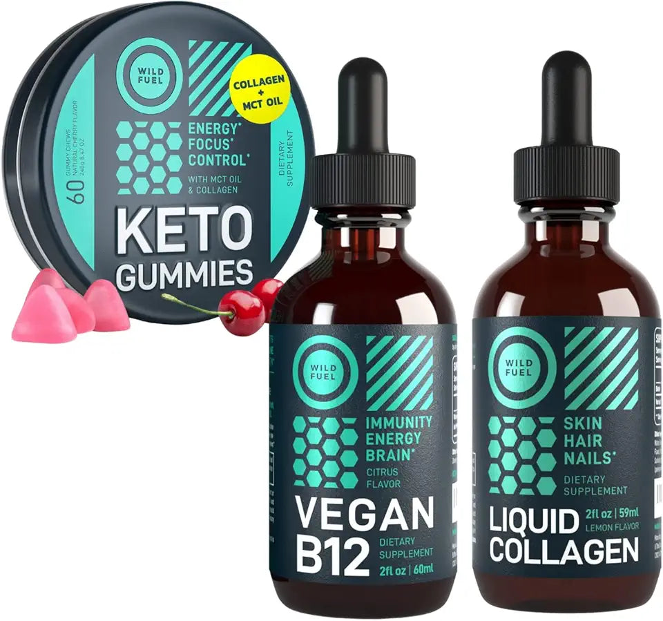 Liquid B12, Keto Gummies and Liquid Collagen with Biotin Bundle K706