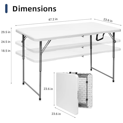 4 Foot Heavy Duty Plastic Folding Table with Carrying Handle M532651