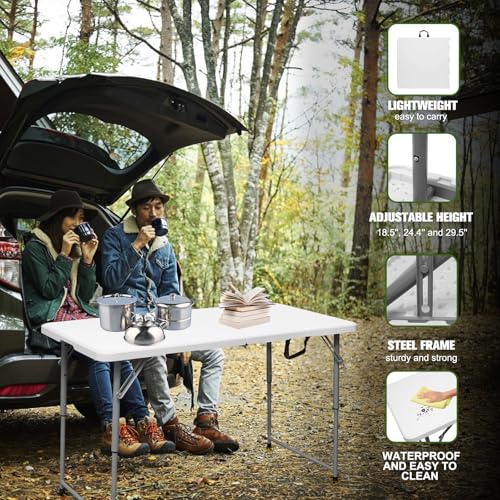 4 Foot Heavy Duty Plastic Folding Table with Carrying Handle M532651