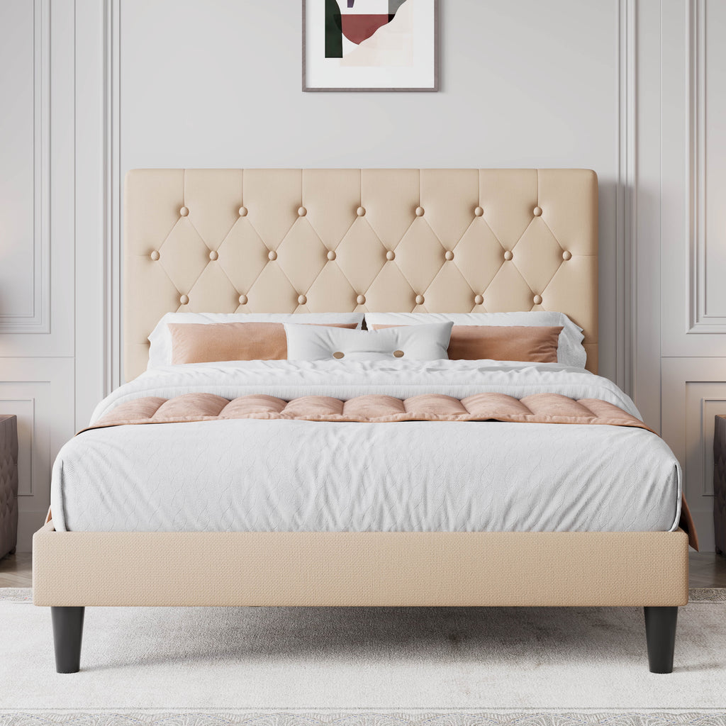 Black Queen Size Platform Bed Frame with Adjustable Tufted Headboard S675003