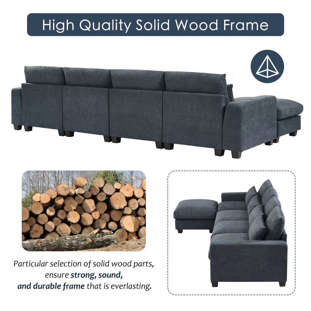 Dark Gray L-Shape Feather Filled Sectional Sofa B48228