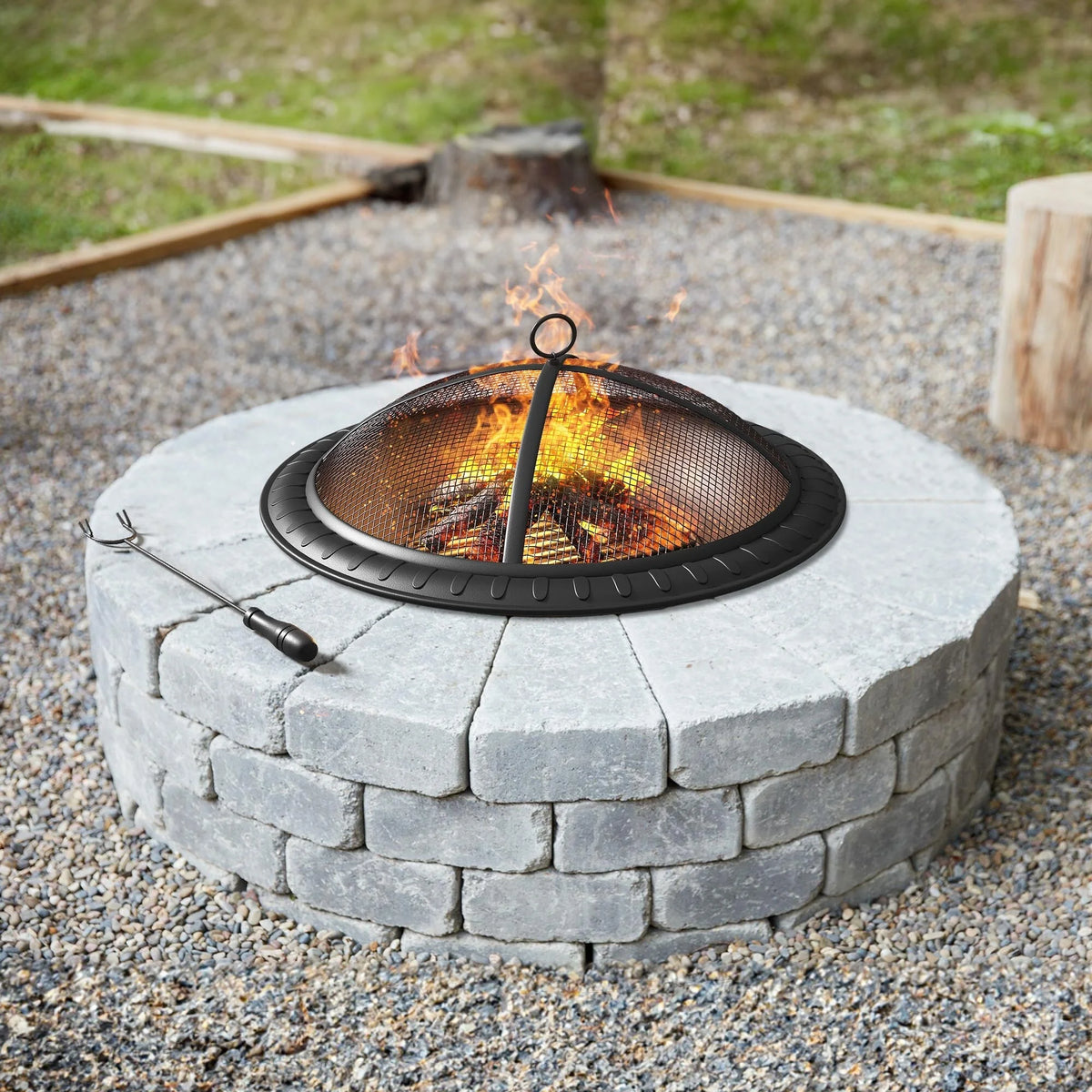 25" Wood-Burning Fire Pit Bowl with Spark Screen and Poker V21458