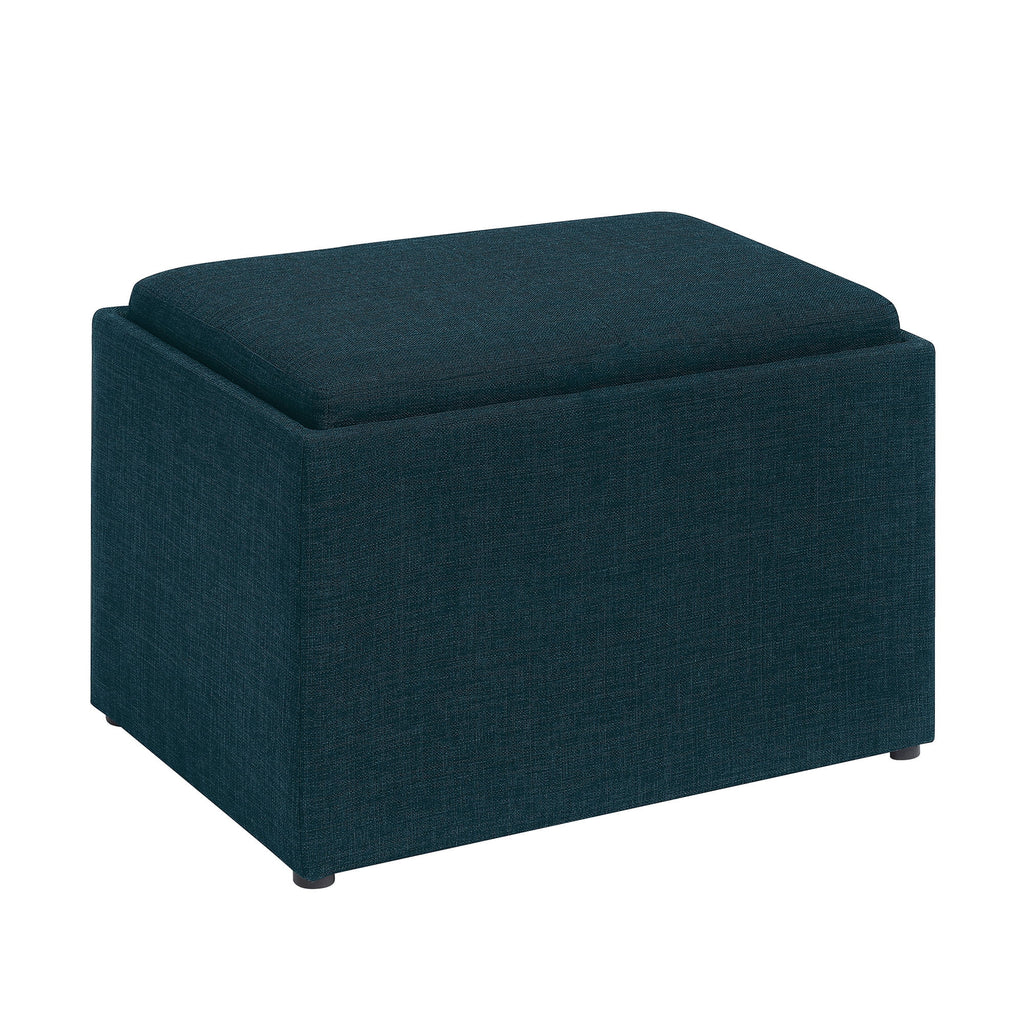 Dark Blue Fabric Storage Ottoman with Reversible Tray O428