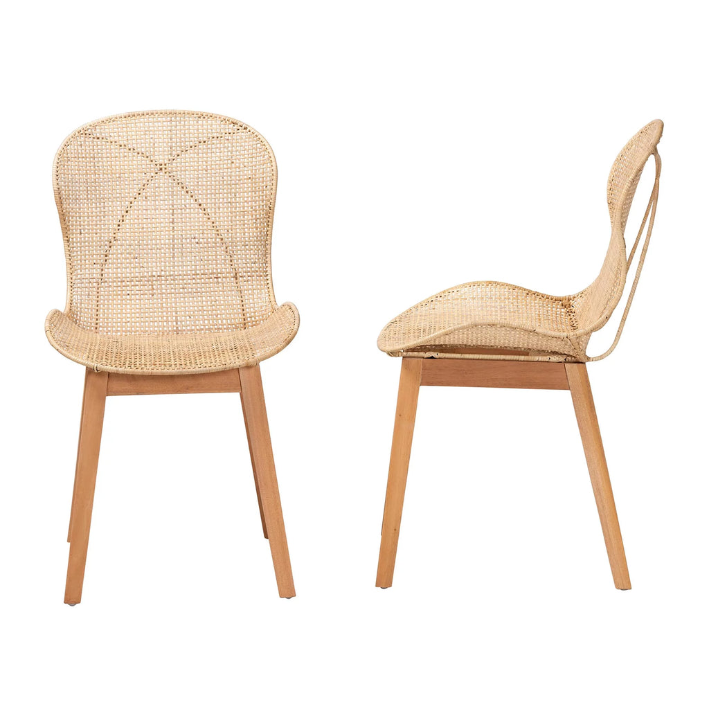 Natural Brown Mahogany and Rattan 2-Piece Dining Chair Set I322216