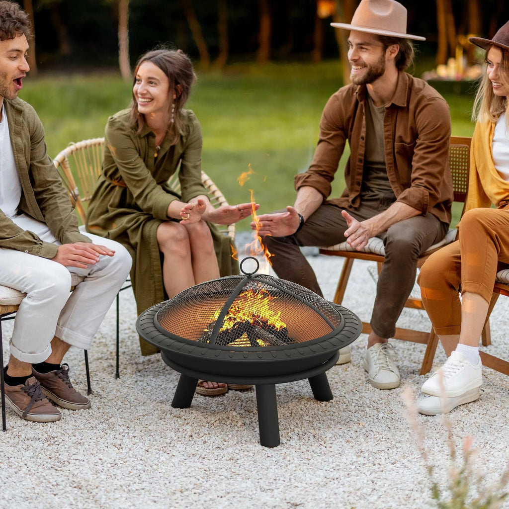 25" Wood-Burning Fire Pit Bowl with Spark Screen and Poker V21458