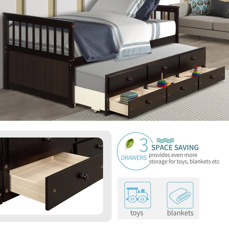 Twin Bed with Trundle and Storage Drawers E11755