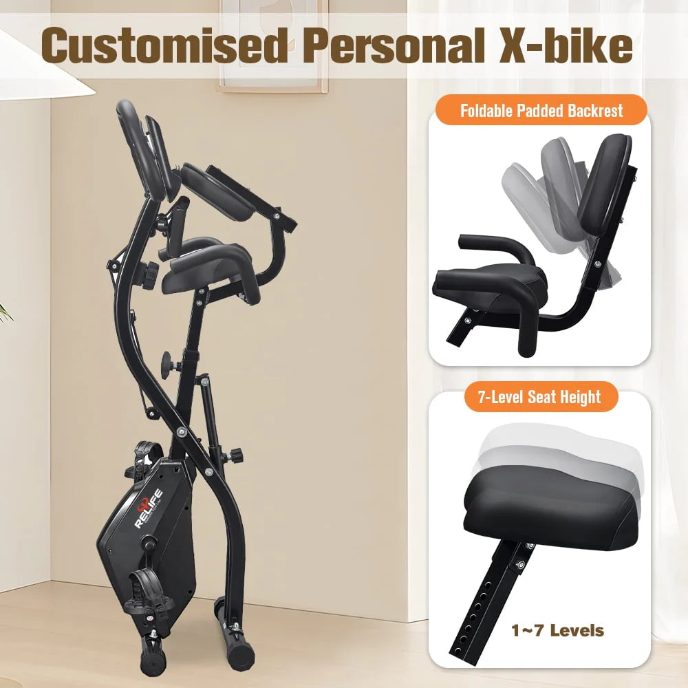 Folding Portable Exercise Bike with Arm Resistance Band S7315