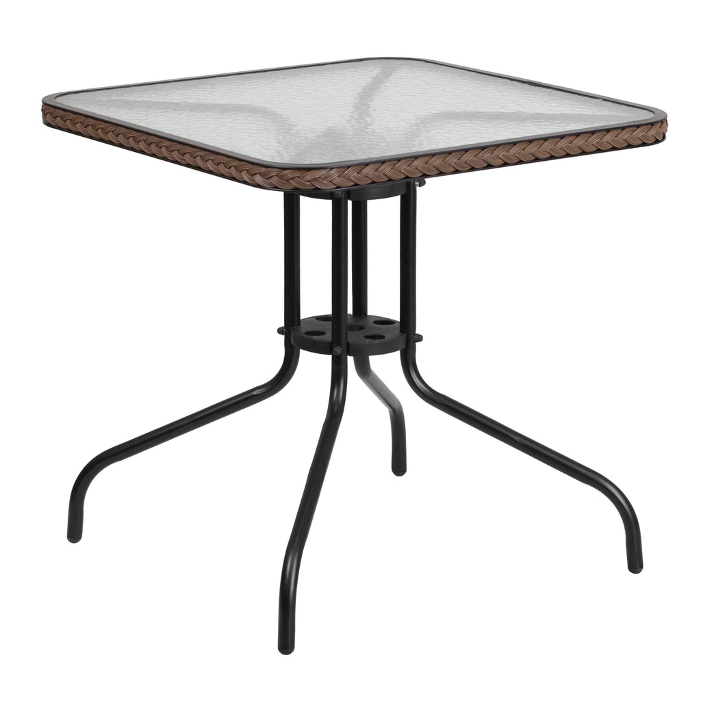 28'' Square Glass Metal Table with Black Rattan Edging N757