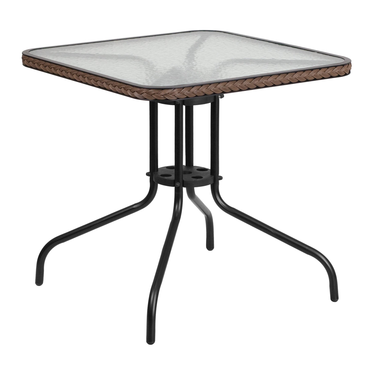 28'' Square Glass Metal Table with Black Rattan Edging N757