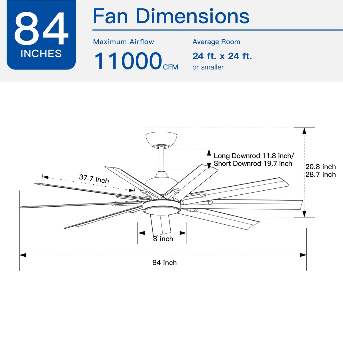 84 inch Indoor/Outdoor Black Ceiling Fan with 9 Blades A981