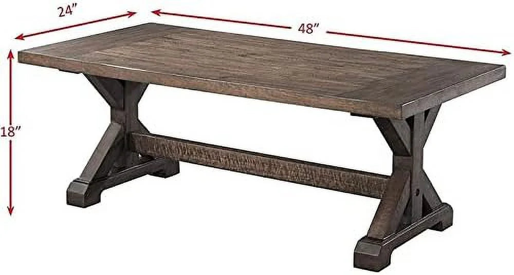 48" Solid Wood Trestle Base Coffee Table in Walnut Brown X48150