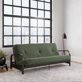 Army Green Full Size Futon Set with Black Metal Sofa Bed Frame and 6" Mattress S9438