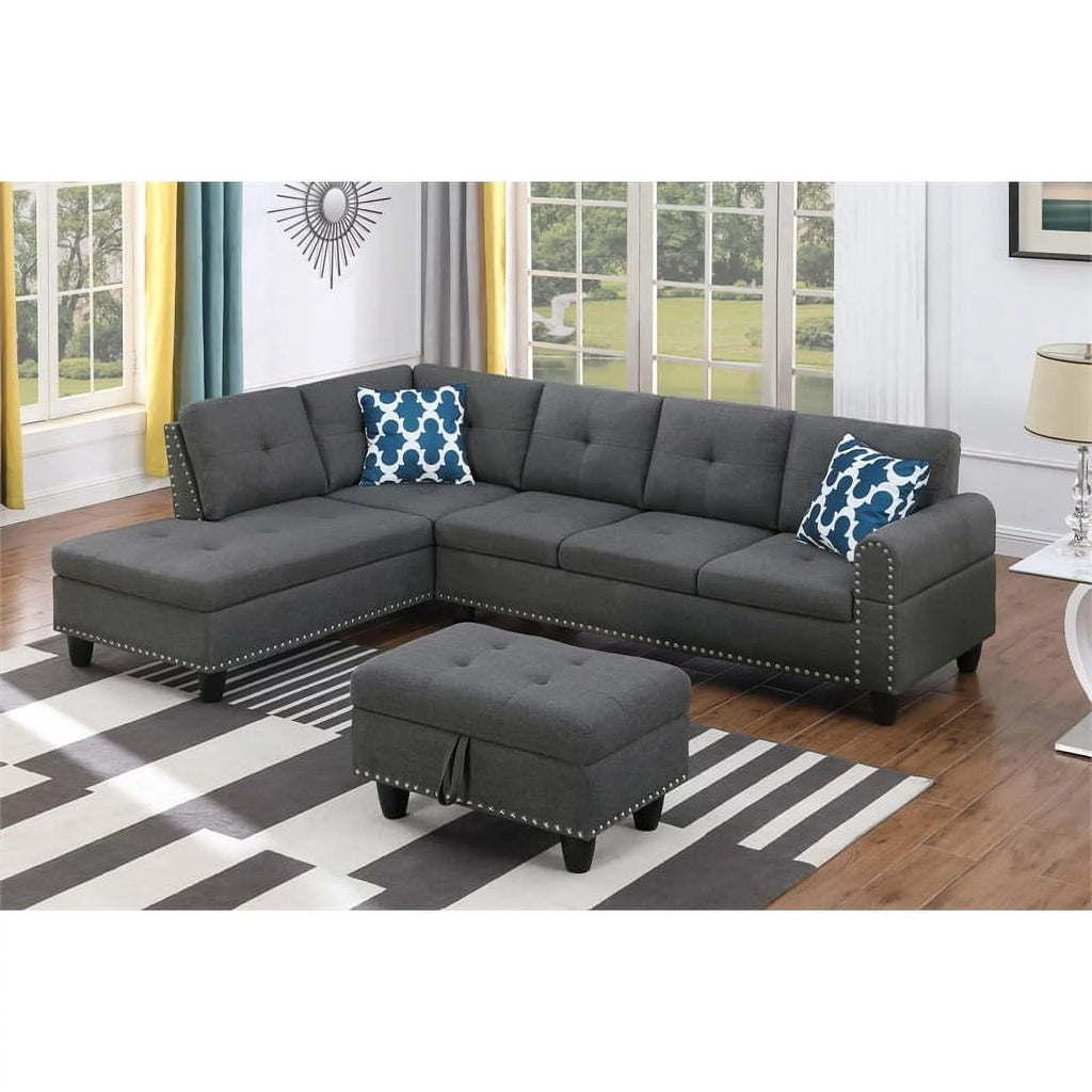Gray Polyester Fabric Sectional Sofa with Ottoman C232