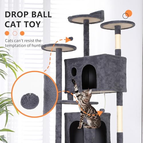 54" Dark Gray Cat Tree Tower H81815