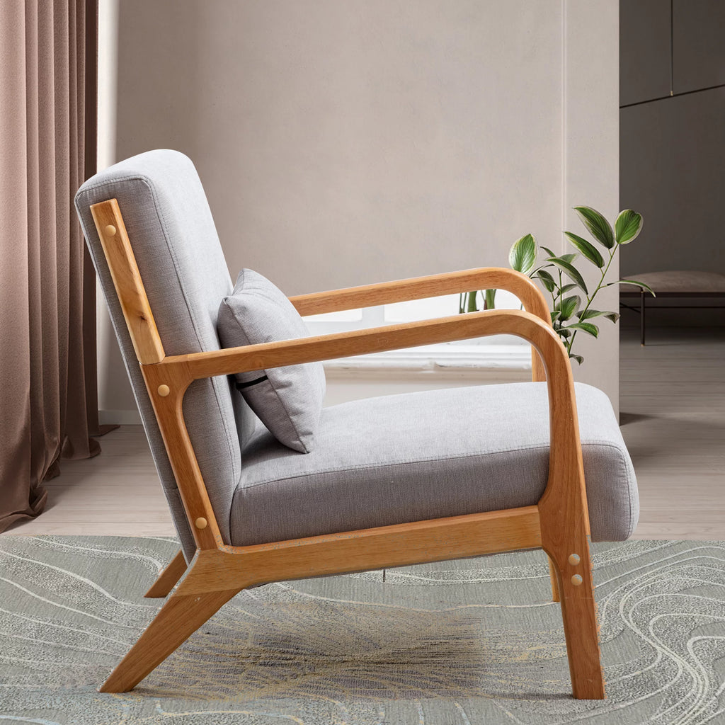 Beige Fabric Accent Armchair with Wood Frame F473