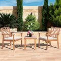 3 Piece Acacia Wood Outdoor Patio Furniture Set with Cushion Chairs and Coffee Table G88618