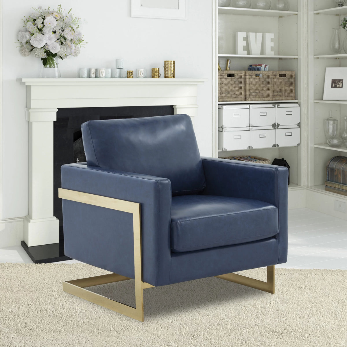 Navy Blue Leather Accent Chair M6082